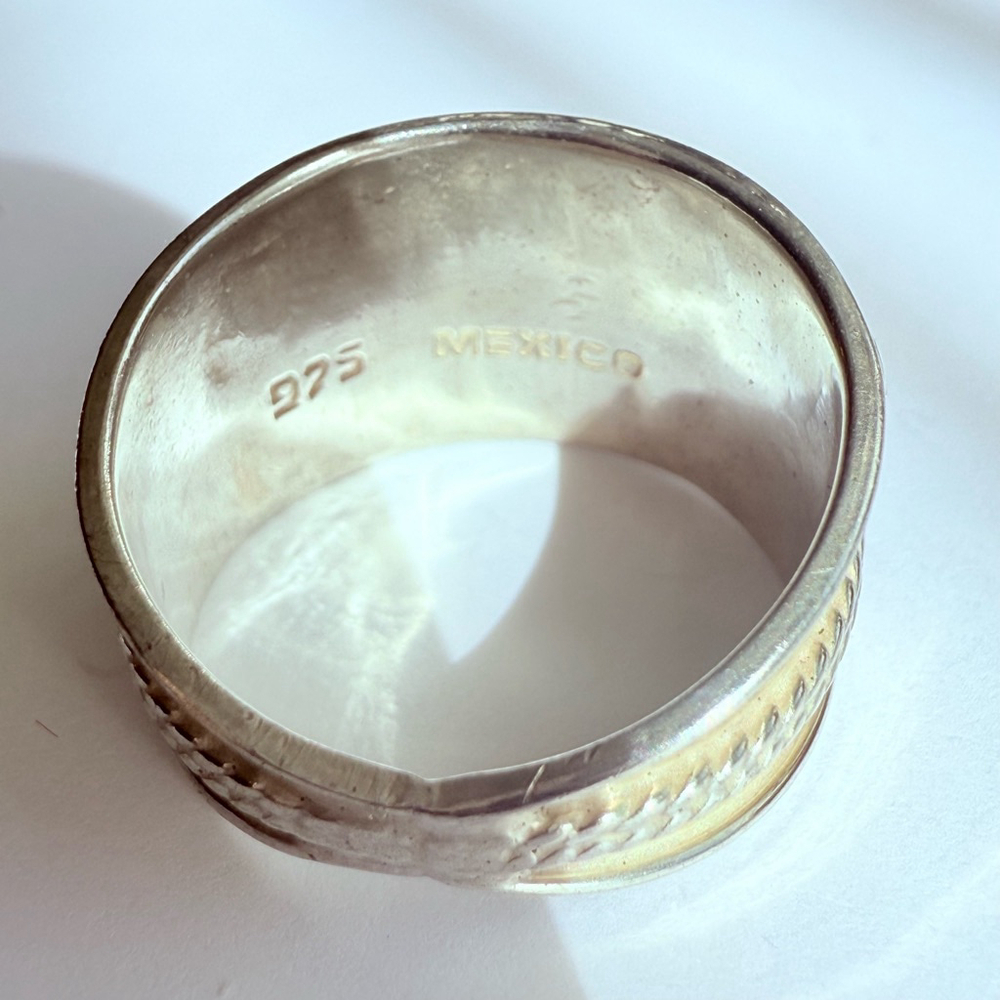 Sterling Silver 925 Boho Sterling Silver 925 Wide Band 13.5mm Ring Mexico - Picture 3 of 8